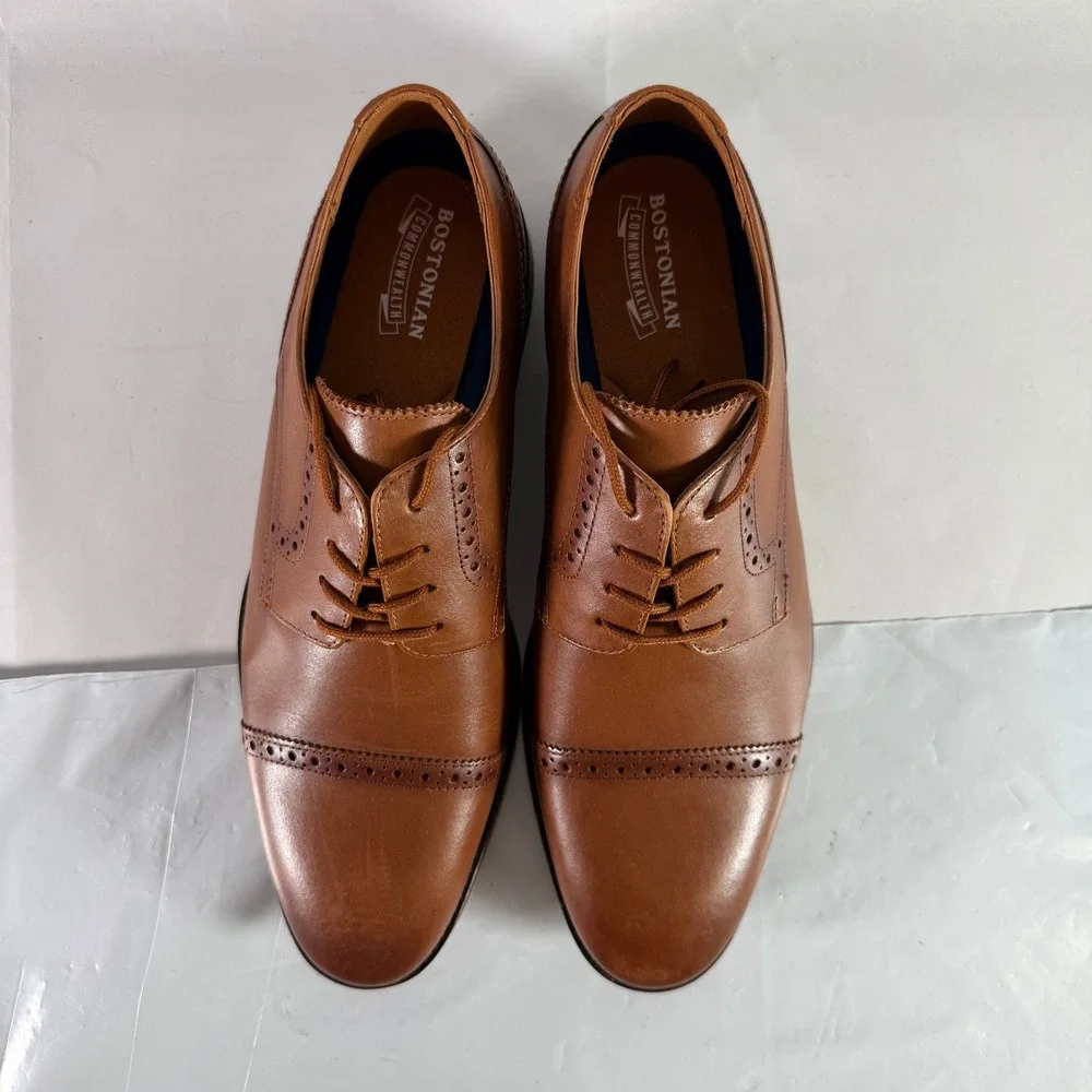 Bostonian Lamont Cap Mens 9.5 M Tan Leather Oxford Brogue Dress Shoes New